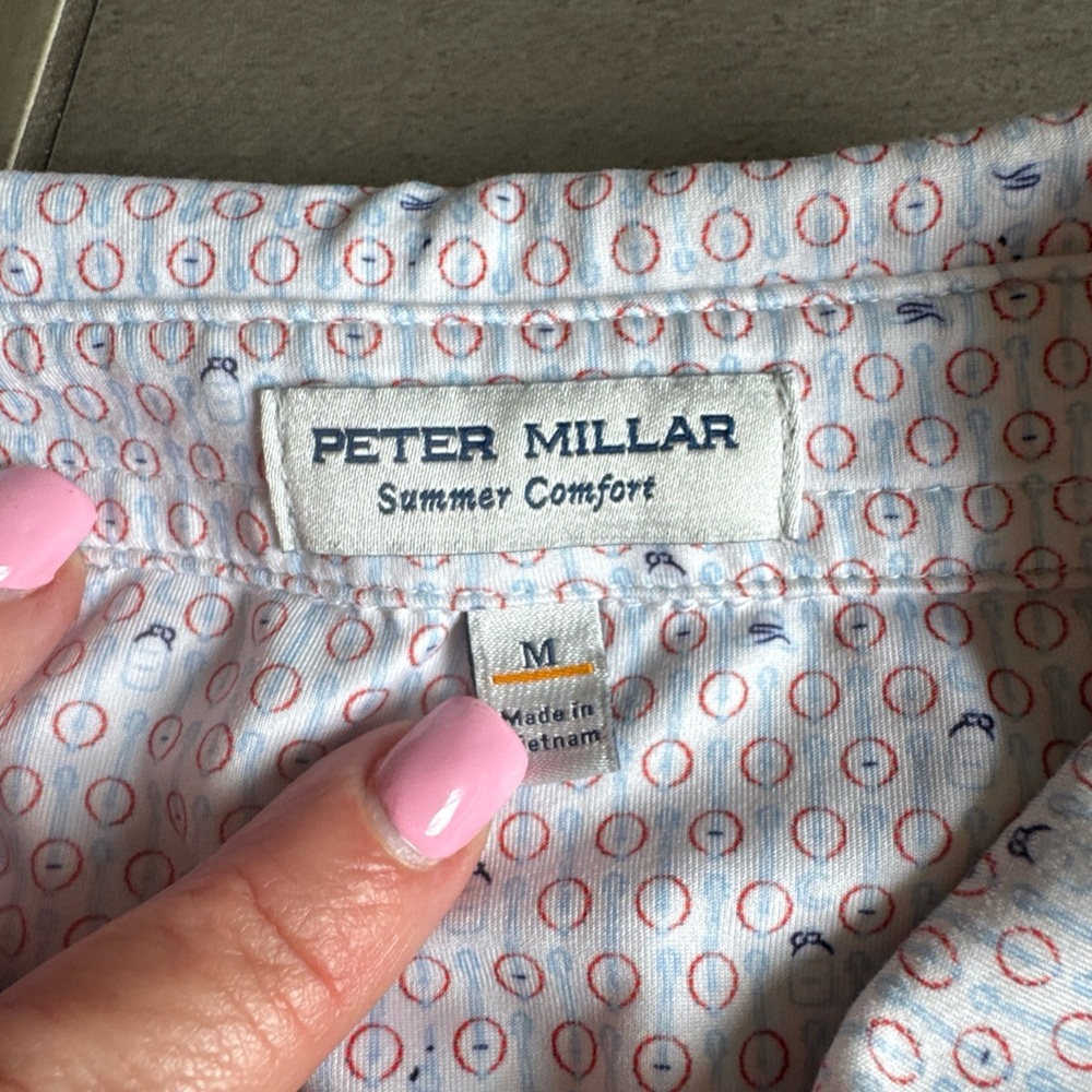 Peter Millar Light Gray Patterned Polo Shirt - image 4